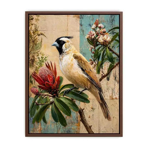 Botanical Magpie Bird Wall Art | Vintage Floral Nature Canvas