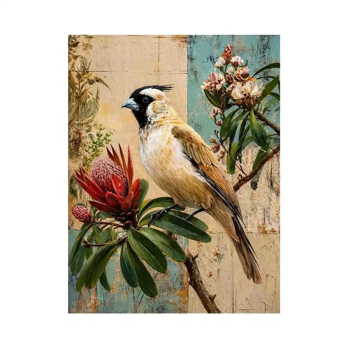 Botanical Magpie Bird Wall Art | Vintage Floral Nature Canvas