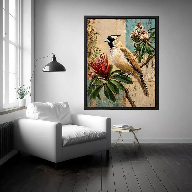 Botanical Magpie Bird Wall Art | Vintage Floral Nature Canvas