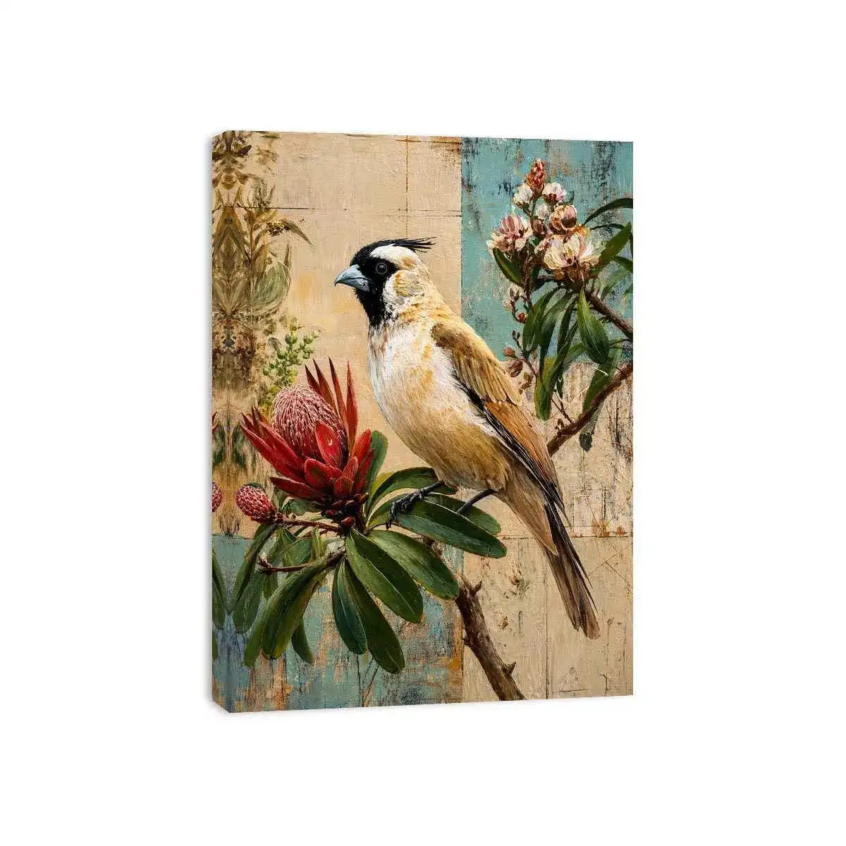 Botanical Magpie Bird Wall Art | Vintage Floral Nature Canvas