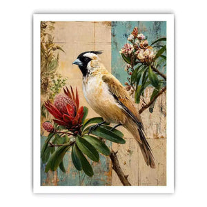 Botanical Magpie Bird Wall Art | Vintage Floral Nature Canvas