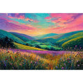 colorful landscape meadow wall art canvas with rolling hills pink sky valley nature painting for living room decor