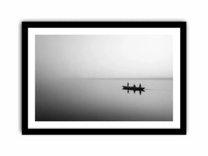 black and white minimalist river boat wall art canvas  photogrpahy  calm water landscape for living room decor
