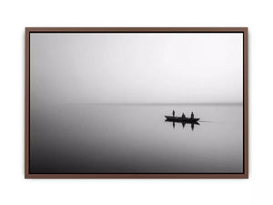 black and white minimalist river boat wall art canvas  photogrpahy  calm water landscape for living room decor
