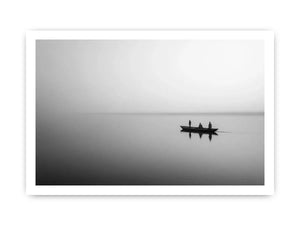 black and white minimalist river boat wall art canvas  photogrpahy  calm water landscape for living room decor