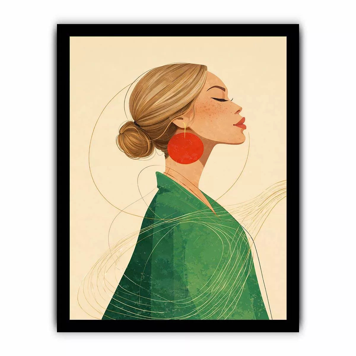 Minimalist woman portrait with red earring modern canvas wall art