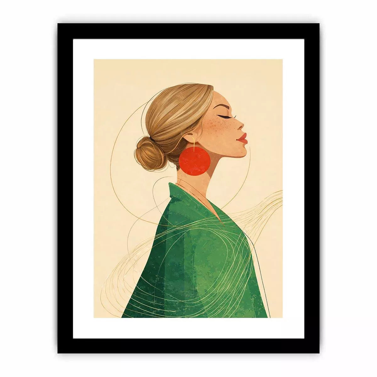 Minimalist woman portrait with red earring modern canvas wall art