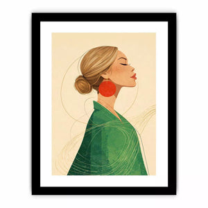 Minimalist woman portrait with red earring modern canvas wall art