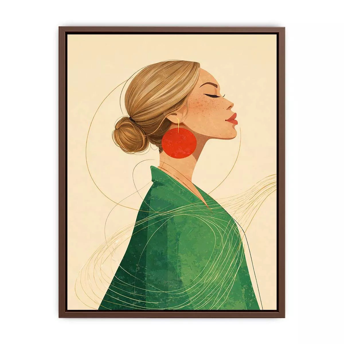 Minimalist woman portrait with red earring modern canvas wall art