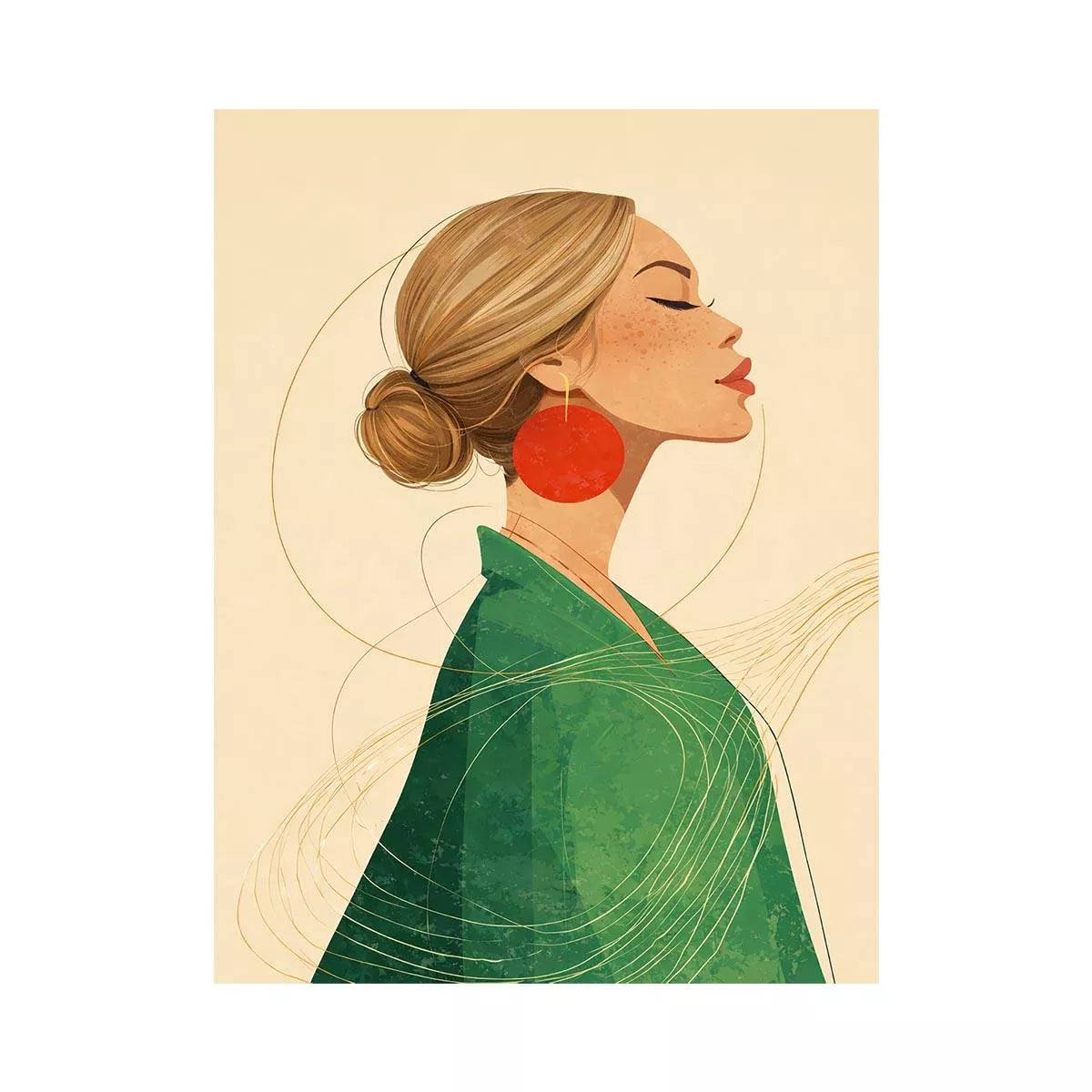 Minimalist woman portrait with red earring modern canvas wall art