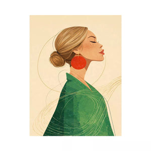 Minimalist woman portrait with red earring modern canvas wall art