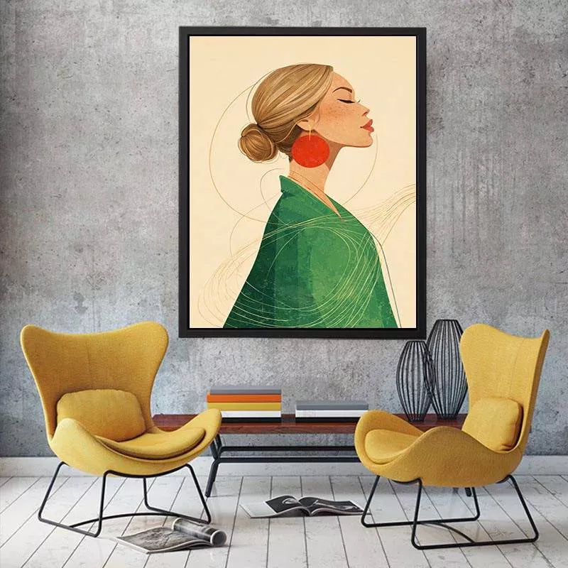 Minimalist woman portrait with red earring modern canvas wall art