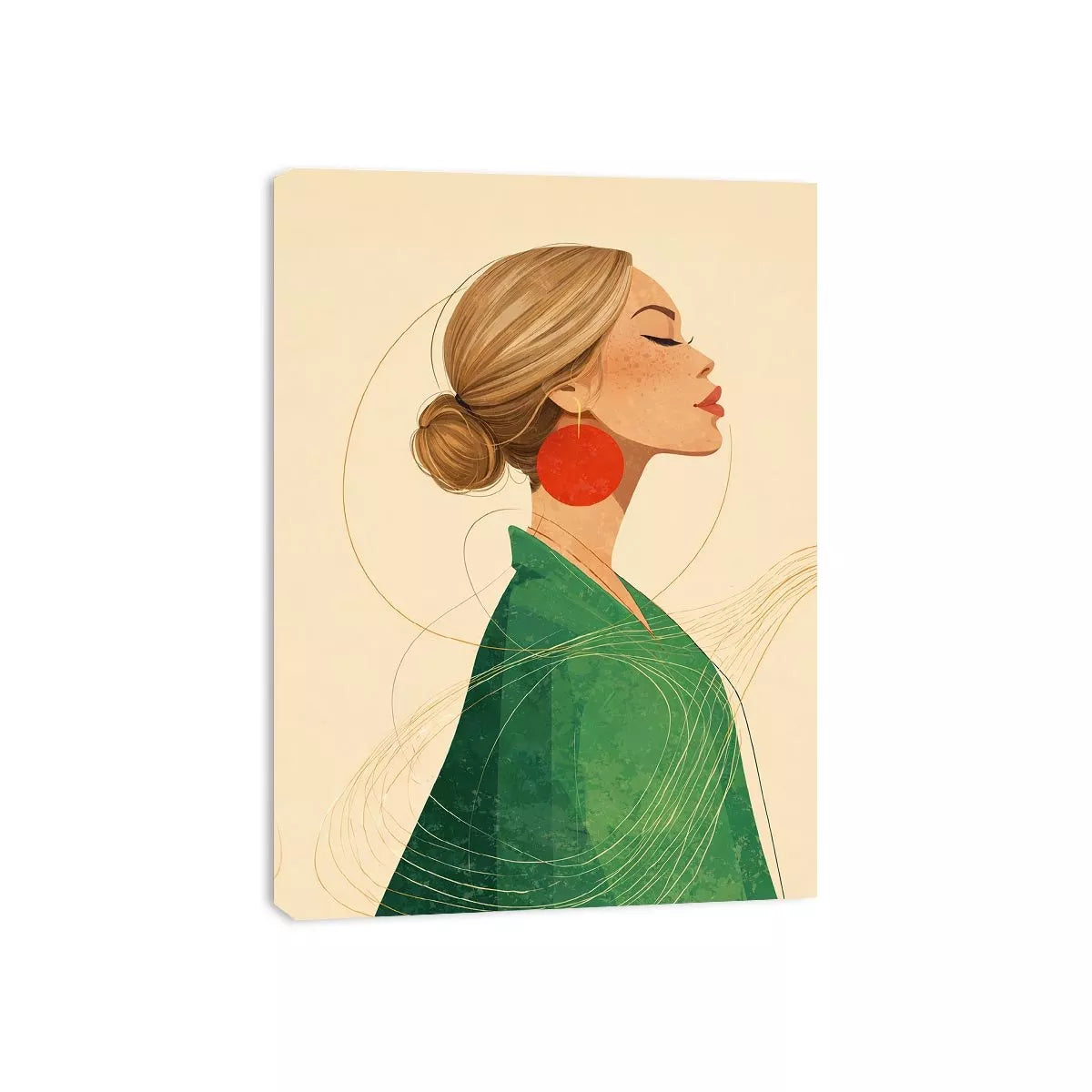Minimalist woman portrait with red earring modern canvas wall art