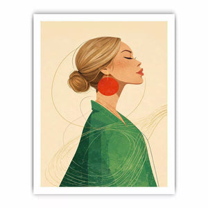 Minimalist woman portrait with red earring modern canvas wall art