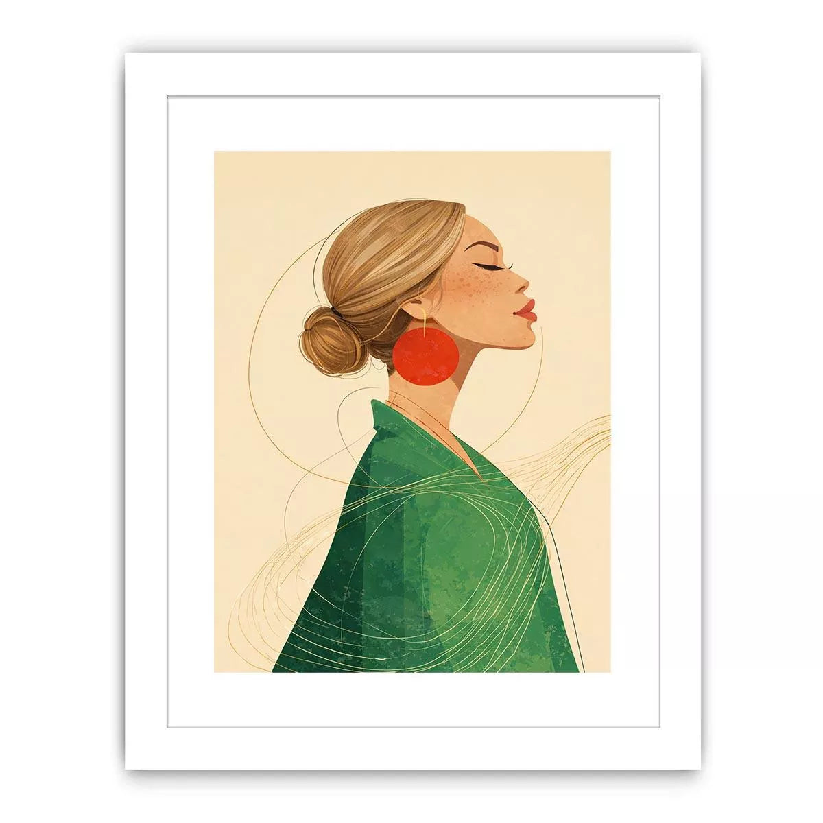 Minimalist woman portrait with red earring modern canvas wall art