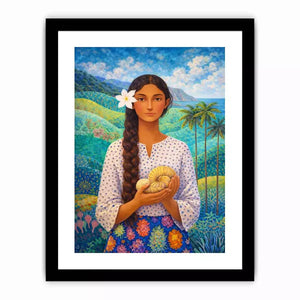 Tropical woman portrait with floral landscape canvas wall art