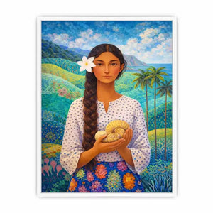 Tropical woman portrait with floral landscape canvas wall art