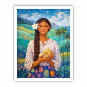 Tropical woman portrait with floral landscape canvas wall art