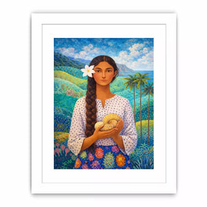 Tropical woman portrait with floral landscape canvas wall art