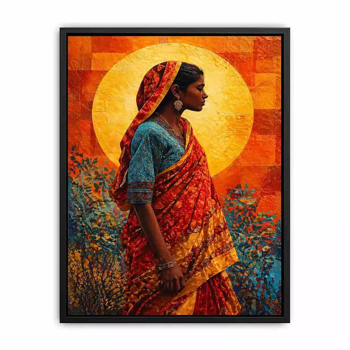 Indian Woman Wall Art Vibrant Cultural Canvas