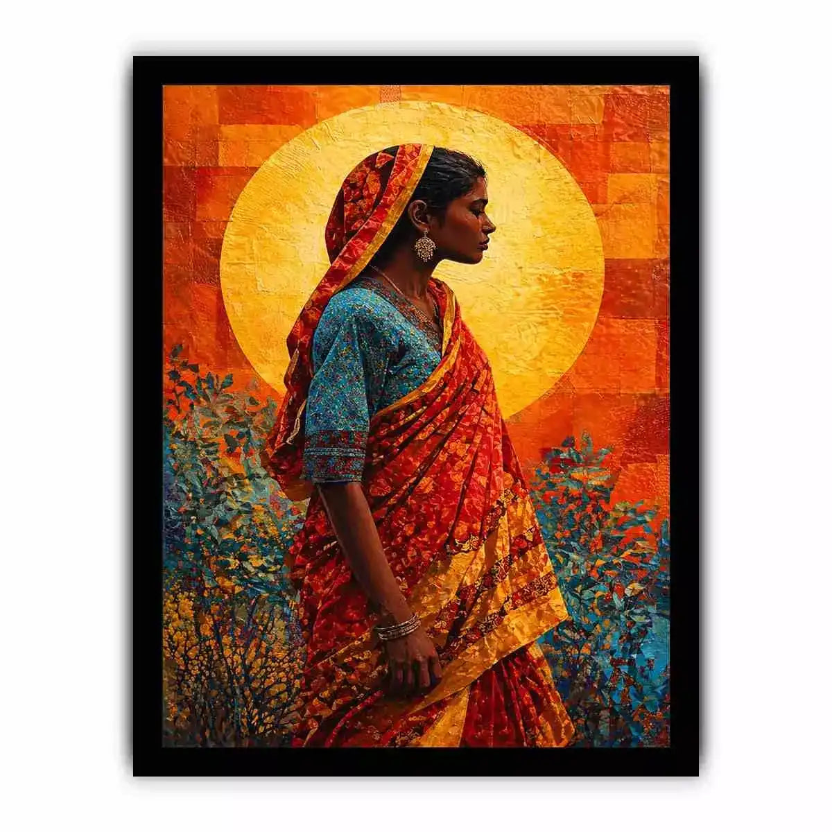 Indian Woman Wall Art Vibrant Cultural Canvas