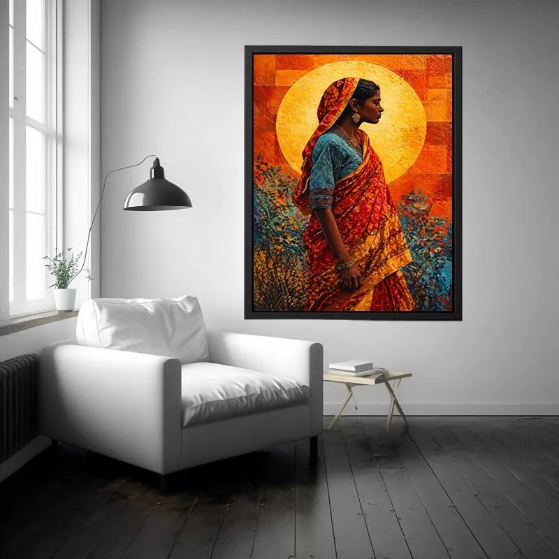 Indian Woman Wall Art Vibrant Cultural Canvas