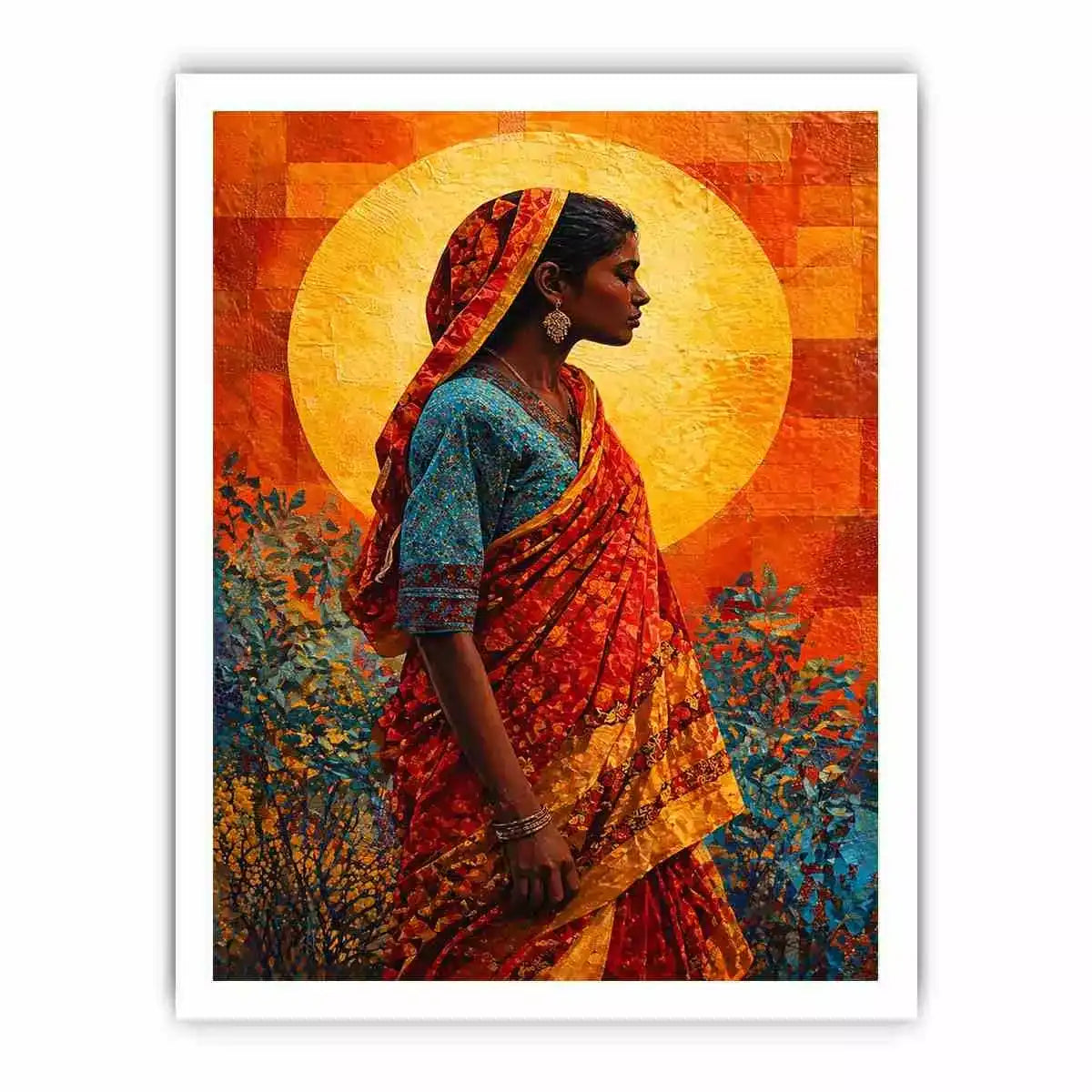 Indian Woman Wall Art Vibrant Cultural Canvas