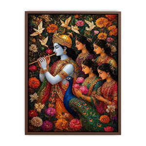 Krishna Garden Canvas Wall Art | Spiritual Indian Painting Print