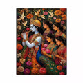Krishna Garden Canvas Wall Art | Spiritual Indian Painting Print