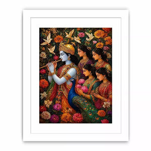 Krishna Garden Canvas Wall Art | Spiritual Indian Painting Print