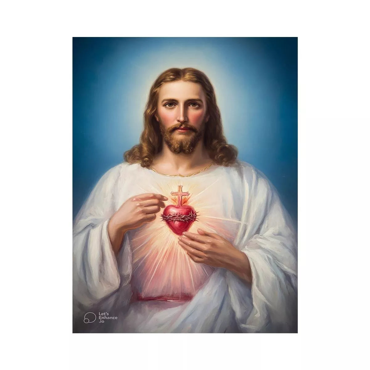 sacred heart jesus wall art canvas religious christian painting with divine glow for home decor