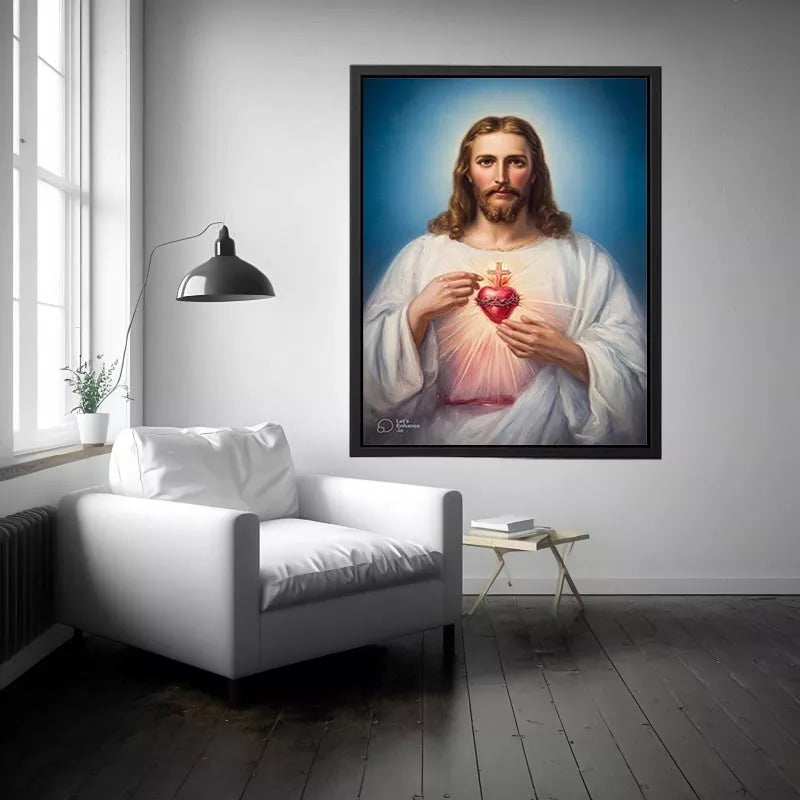 sacred heart jesus wall art canvas religious christian painting with divine glow for home decor