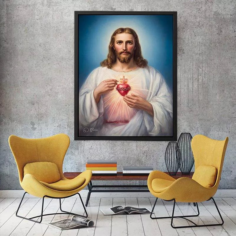 sacred heart jesus wall art canvas religious christian painting with divine glow for home decor