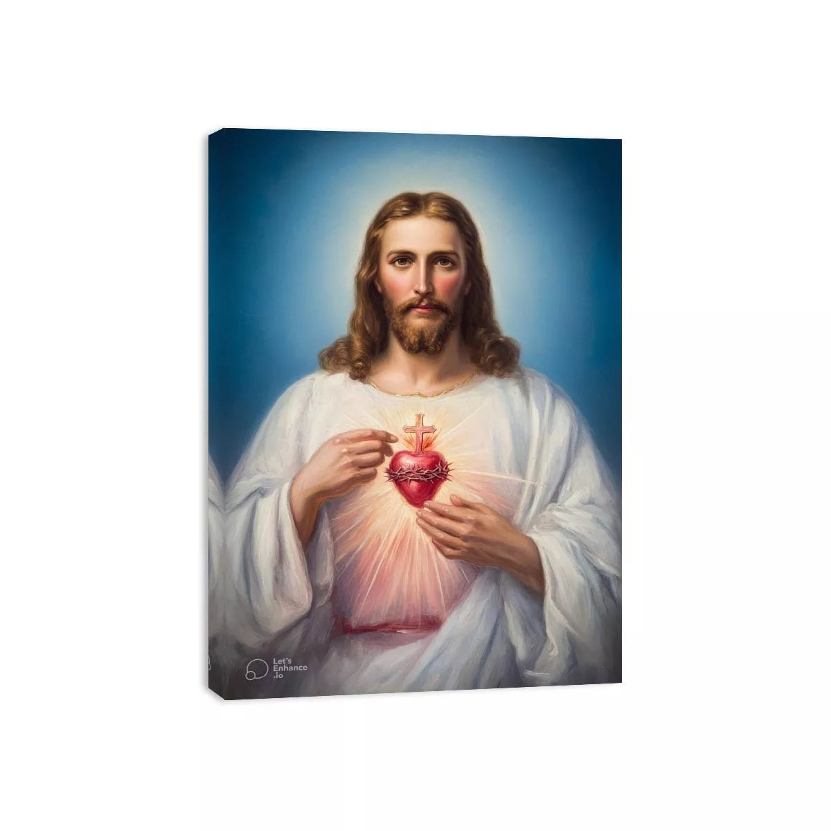 sacred heart jesus wall art canvas religious christian painting with divine glow for home decor
