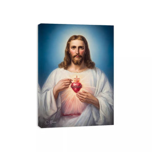 sacred heart jesus wall art canvas religious christian painting with divine glow for home decor