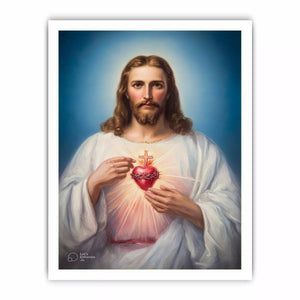 sacred heart jesus wall art canvas religious christian painting with divine glow for home decor