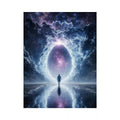 surreal cosmic portal wall art canvas with galaxy sky reflection and silhouette figure modern abstract decor