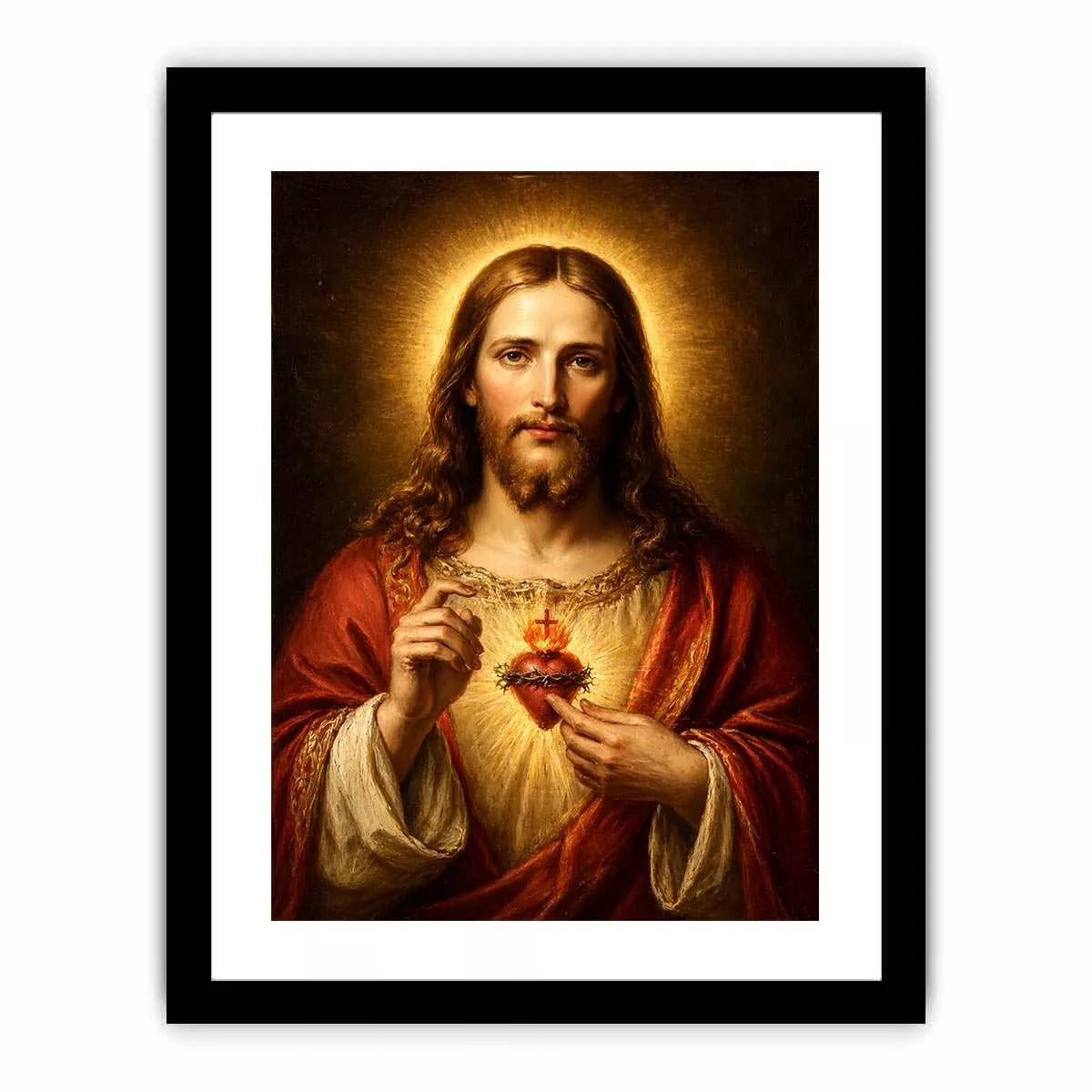 sacred heart jesus portrait wall art canvas with golden halo religious christian painting for home decor