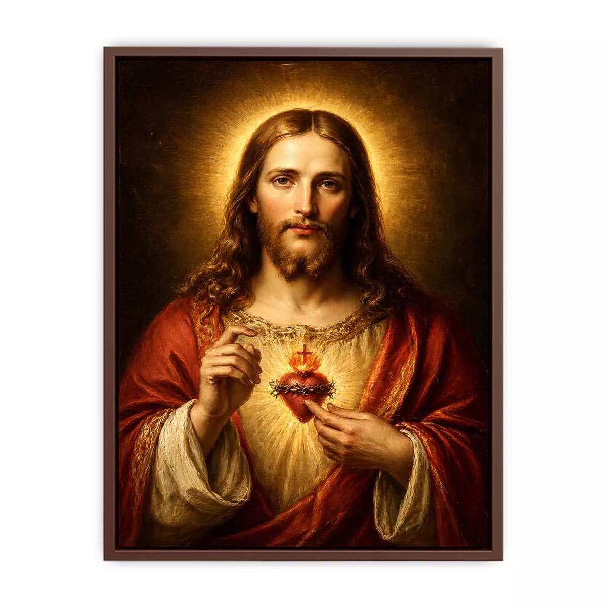 sacred heart jesus portrait wall art canvas with golden halo religious christian painting for home decor