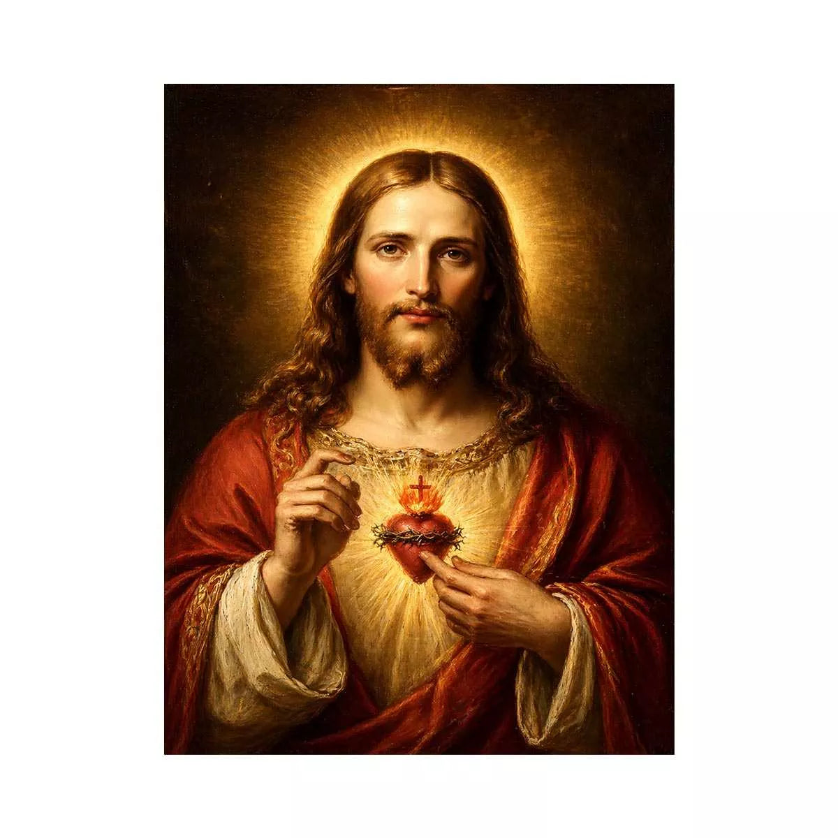 sacred heart jesus portrait wall art canvas with golden halo religious christian painting for home decor