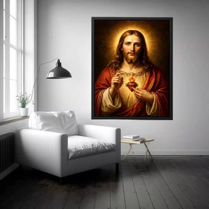 sacred heart jesus portrait wall art canvas with golden halo religious christian painting for home decor