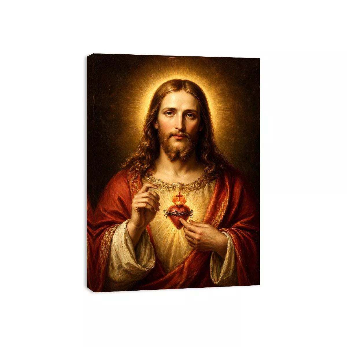 sacred heart jesus portrait wall art canvas with golden halo religious christian painting for home decor