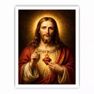 sacred heart jesus portrait wall art canvas with golden halo religious christian painting for home decor