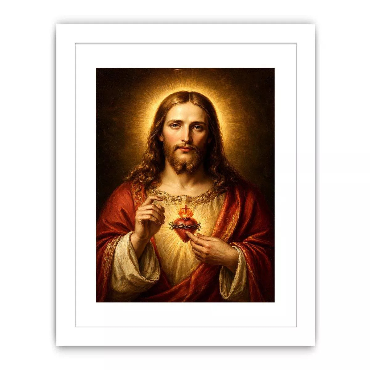 sacred heart jesus portrait wall art canvas with golden halo religious christian painting for home decor