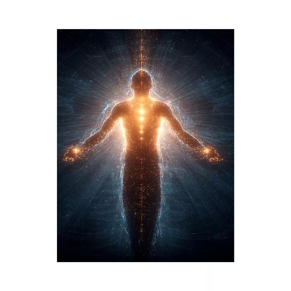 piritual energy body wall art canvas glowing human silhouette with golden aura meditation decor