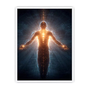 piritual energy body wall art canvas glowing human silhouette with golden aura meditation decor