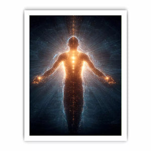 piritual energy body wall art canvas glowing human silhouette with golden aura meditation decor