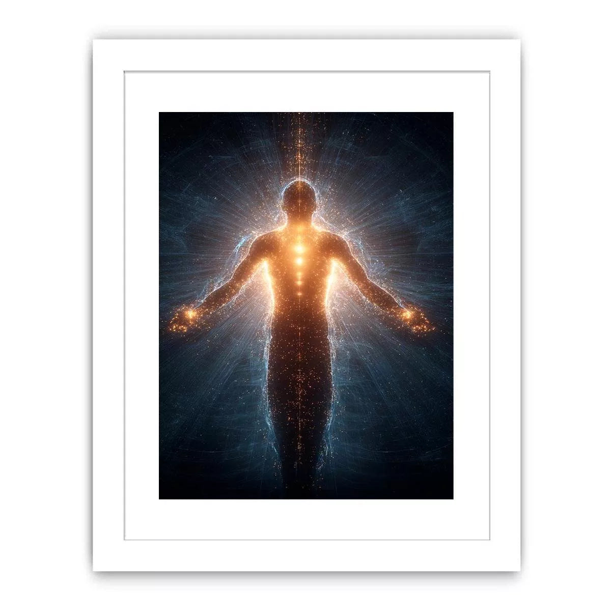 piritual energy body wall art canvas glowing human silhouette with golden aura meditation decor