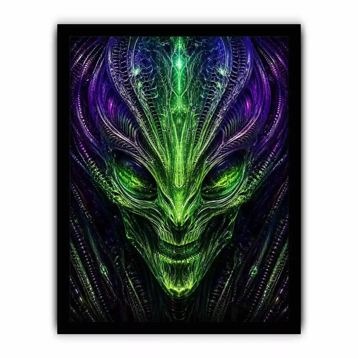 abstract alien wall art canvas futuristic green neon sci fi face fractal design modern decor
