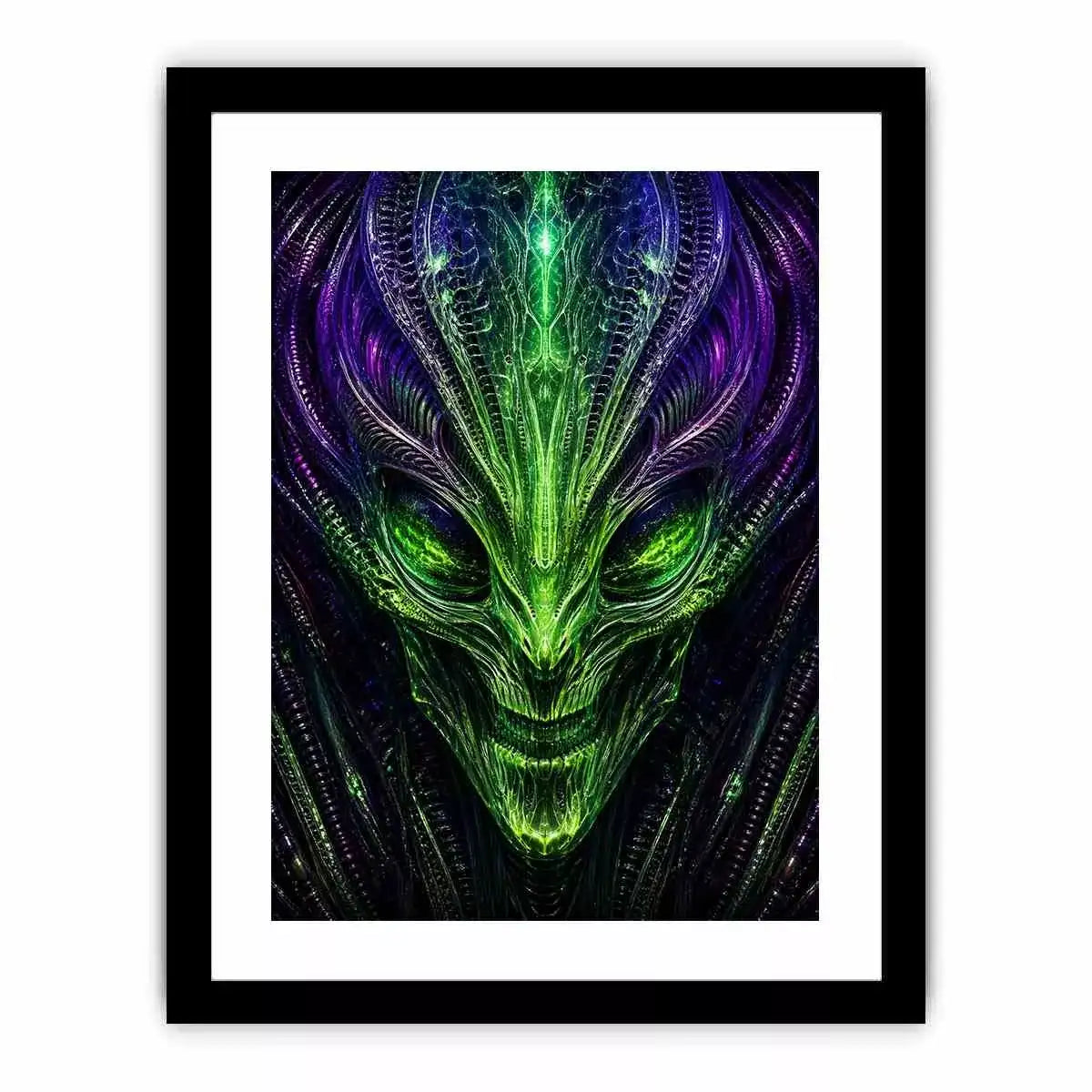 abstract alien wall art canvas futuristic green neon sci fi face fractal design modern decor